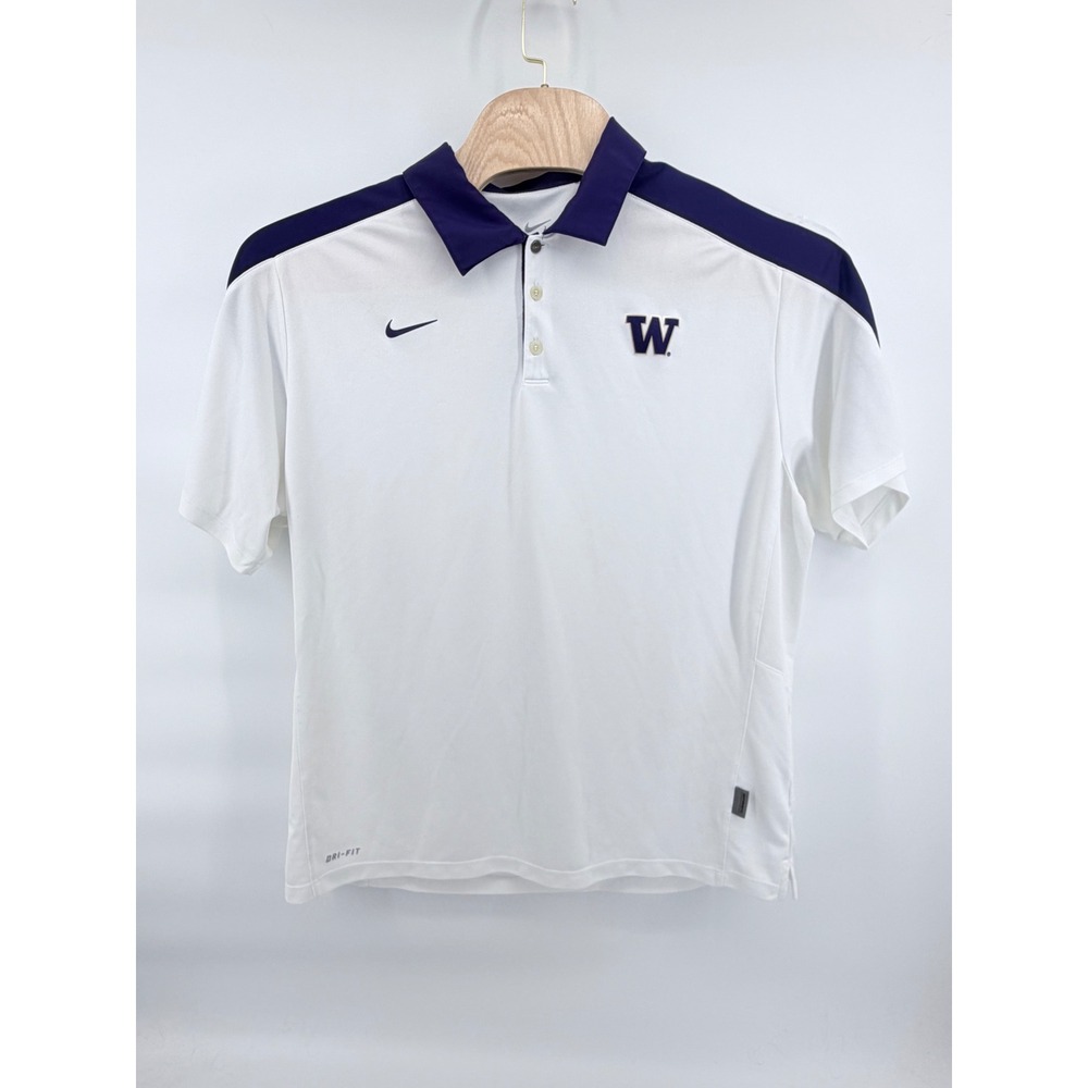 Nike Dri-Fit Washington Huskies Polo‎ Shirt Mens XXL White Purple NCAA Golf SS